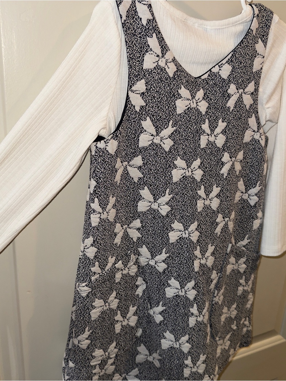 Rare Editions Black & White Floral Pinafore with White Top